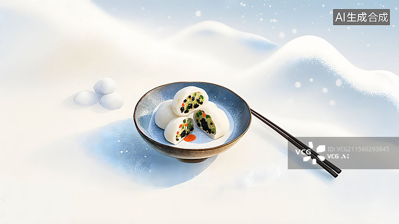 【AI数字艺术】大雪天鲜出笼冒着热气的小笼包， 横版图片素材