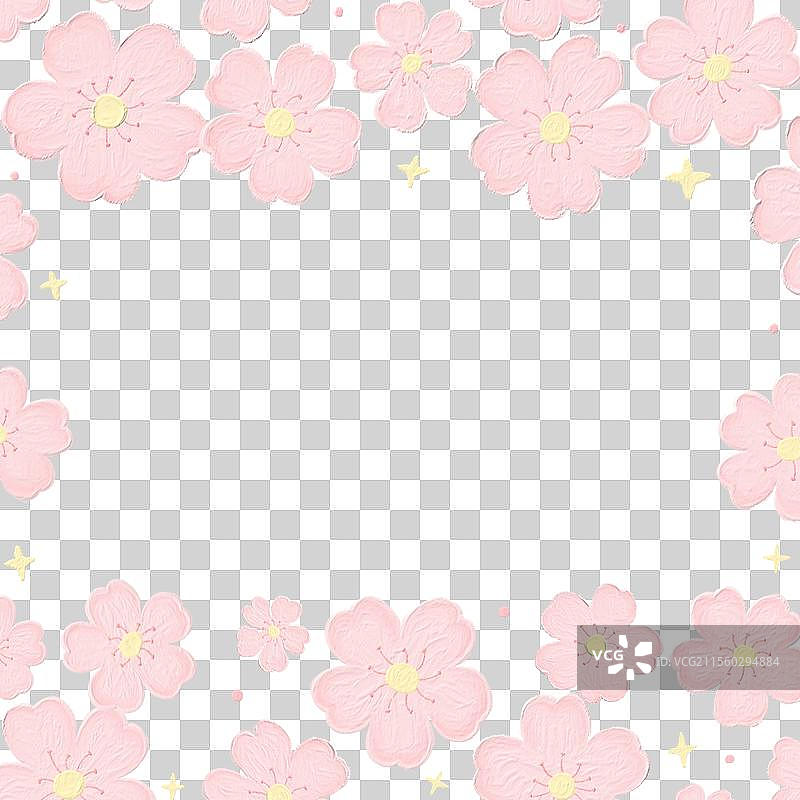 粉色樱花边框油画风免抠元素图片素材