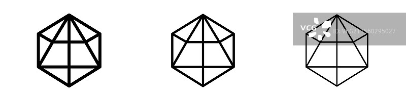 三种不同线条粗细的d20骰子图标图片素材