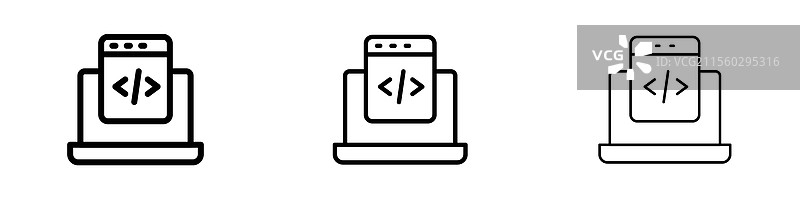 以三种不同的线条粗细展示代码图标图片素材