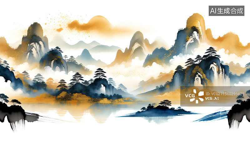 【AI数字艺术】中国风景画 美丽的自然风光和日出图片素材