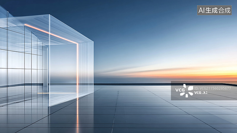 【AI数字艺术】科技感透明体建筑图片素材