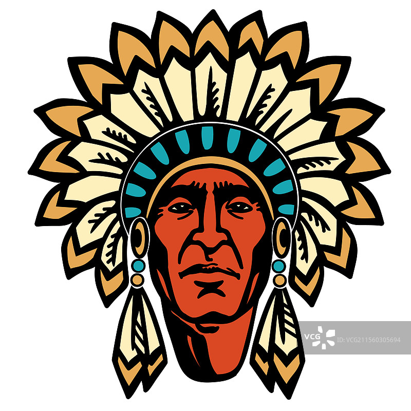 美洲原住民首领的头部，戴着羽毛图片素材