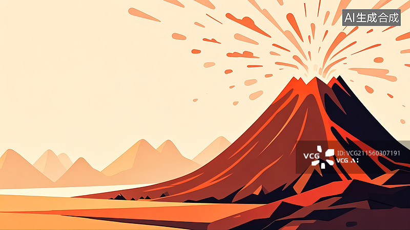 【AI数字艺术】2D卡通右下火山喷发插画图片素材