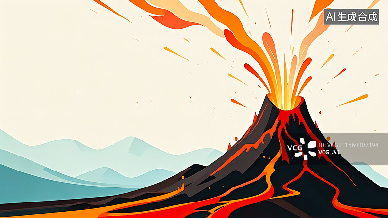 【AI数字艺术】2D卡通右下火山喷发插画图片素材
