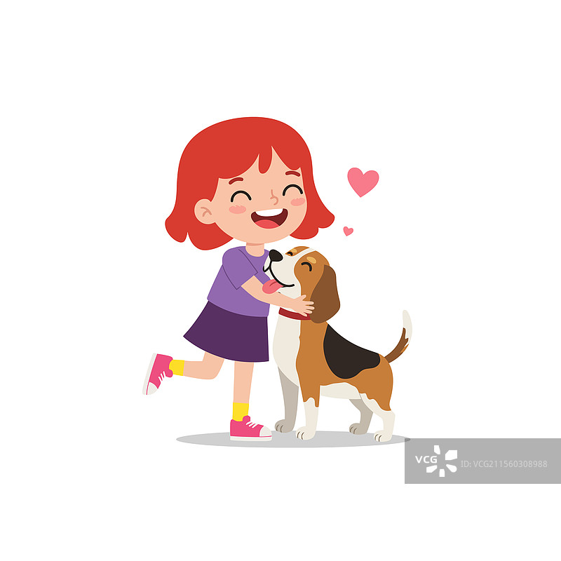 女孩拥抱她的比格犬，展现出爱意和温暖。图片素材