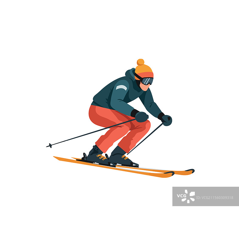 冬季运动中男子滑雪下坡的动作图片素材