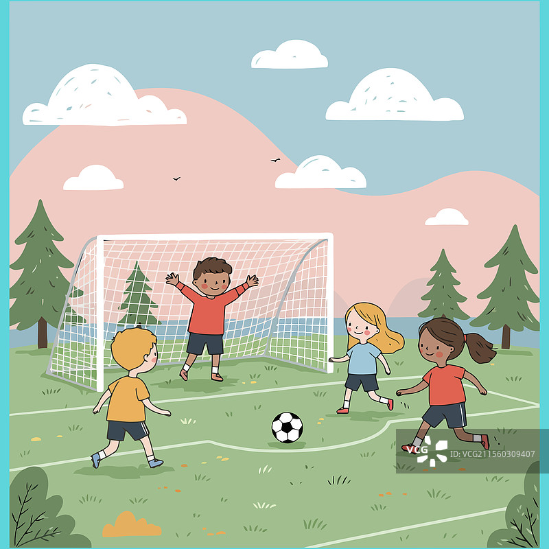 孩子们在踢足球，门将也在场上图片素材