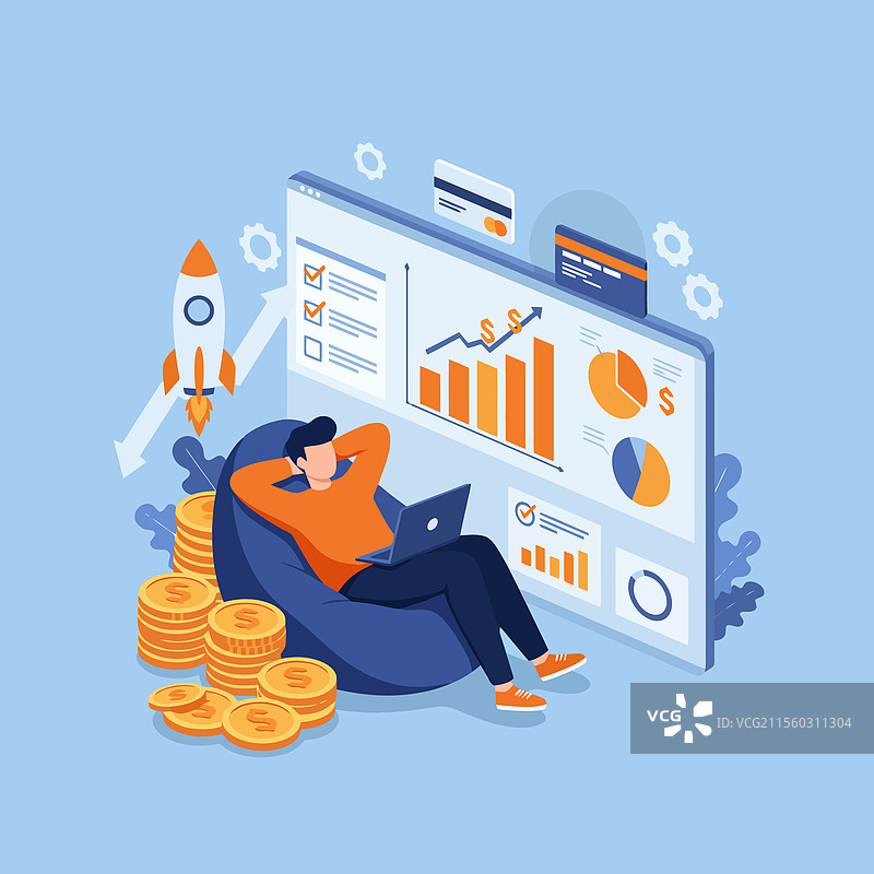 放松的男人在监控在线投资增长图片素材