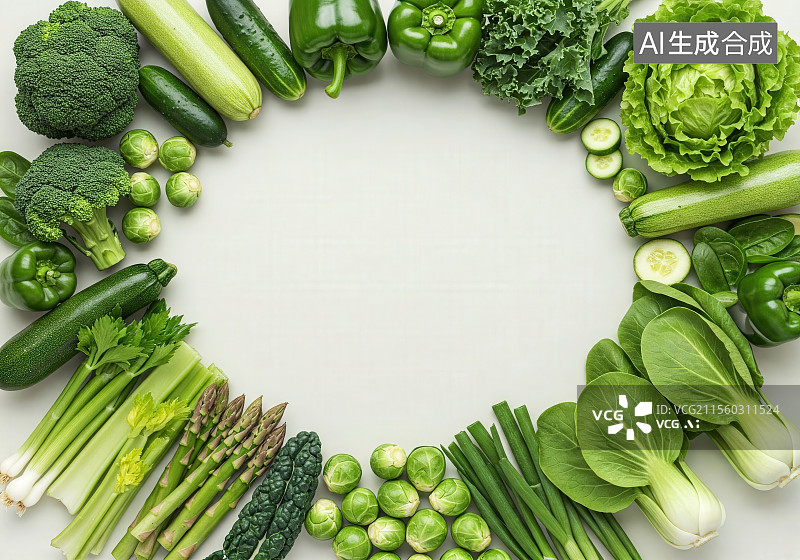 【AI数字艺术】各种绿色蔬菜的圆形排列图片素材