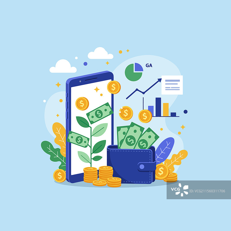投资增长的应用程序，带有钱包功能图片素材