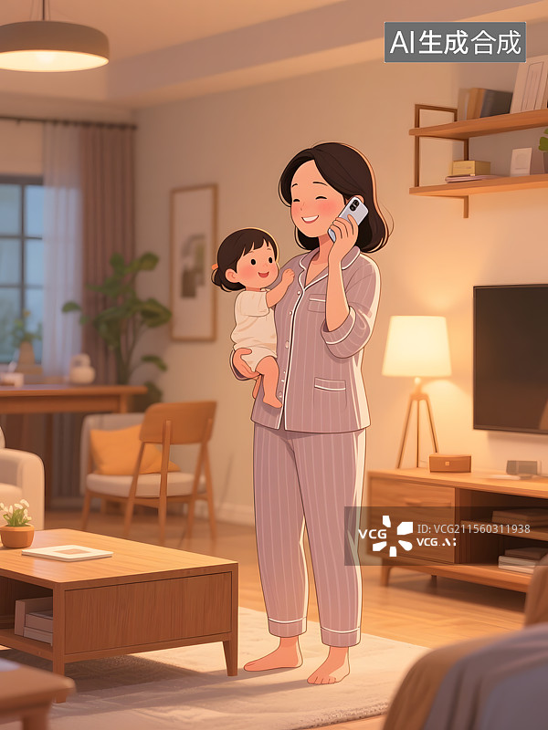 【AI数字艺术】中老年父母亲在家中打电话情景图片素材