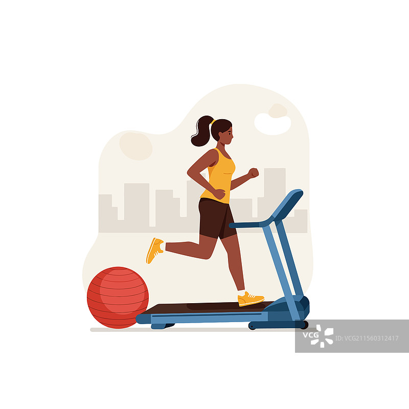 女性在跑步机上进行有氧锻炼图片素材