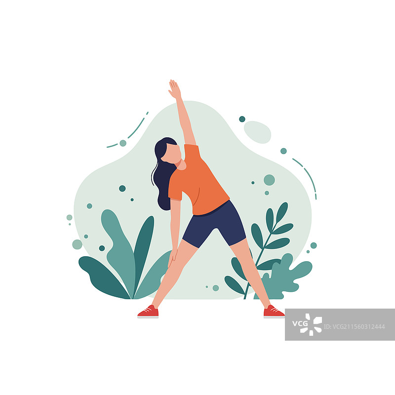 女性在户外锻炼时拉伸图片素材