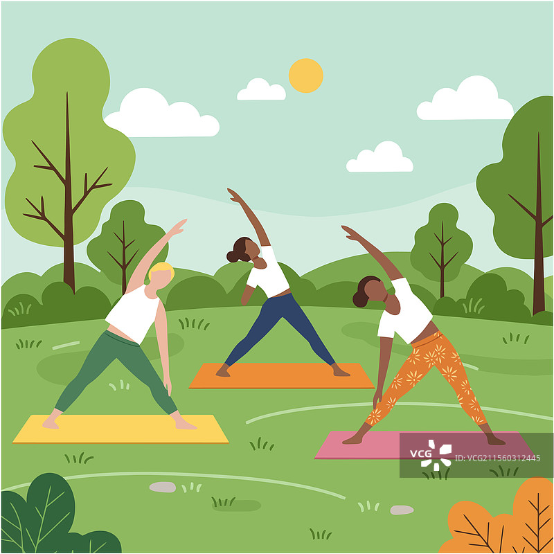 女性在公园户外练习瑜伽图片素材