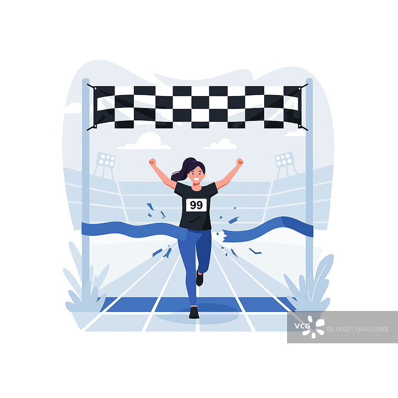 女性跑者赢得比赛，冲过终点线图片素材