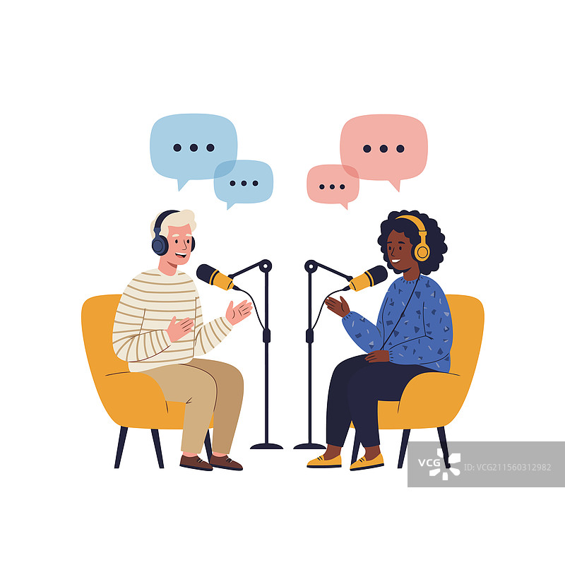 多元化人群讨论的播客录音图片素材