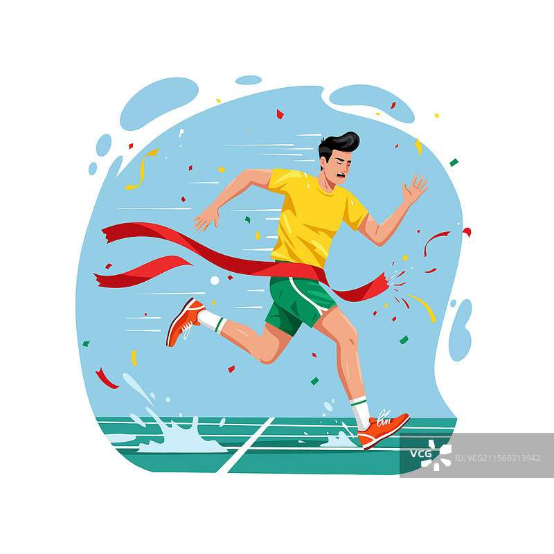 跑步者在终点线冲刺时撕破了胶带图片素材