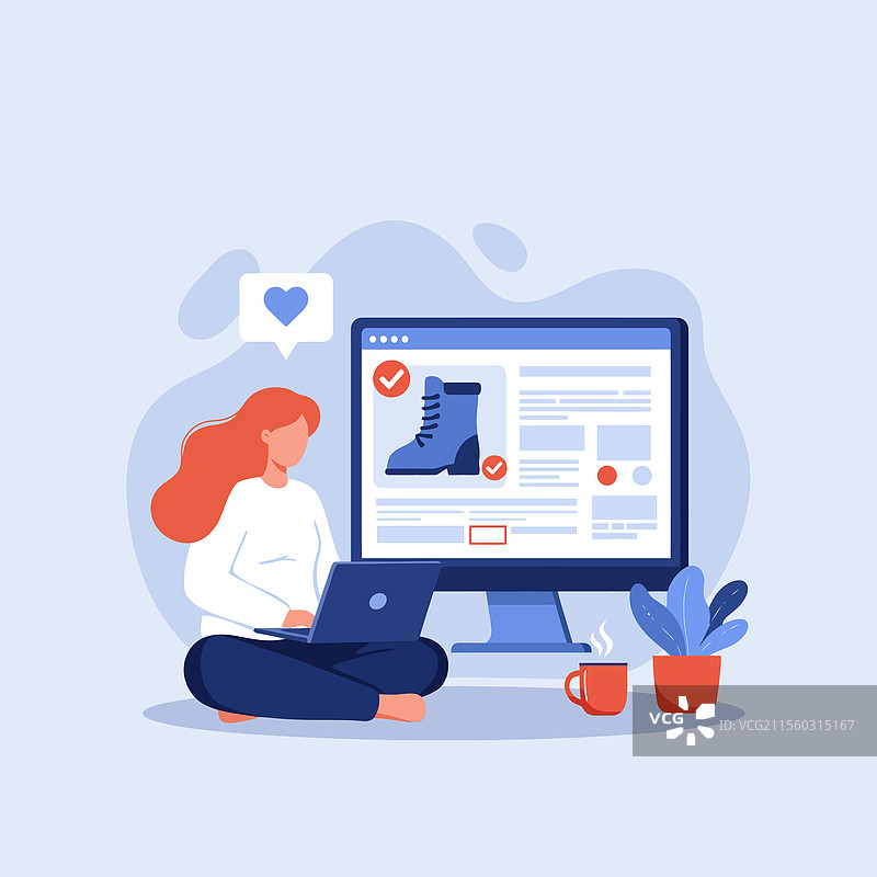 女性正在使用笔记本电脑在线购物靴子图片素材