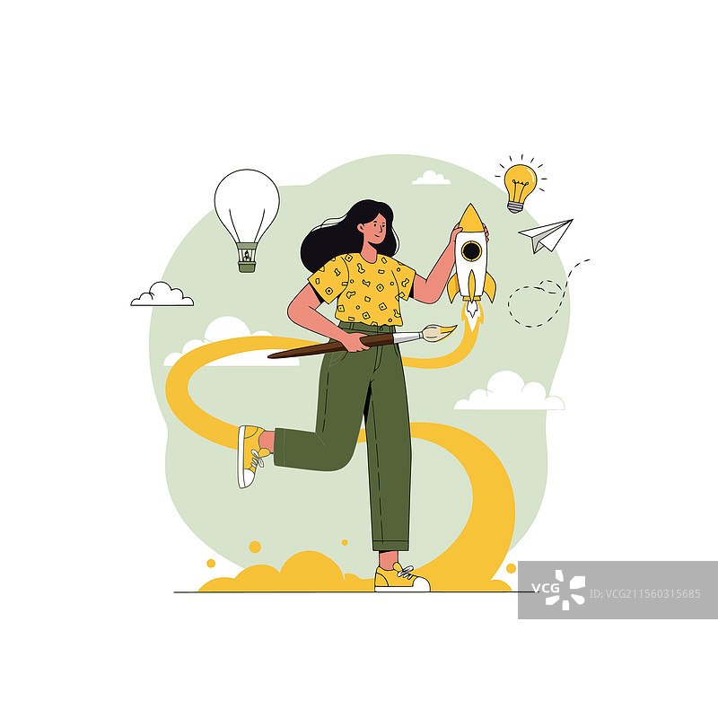 用火热的火箭灯泡创造新想法图片素材