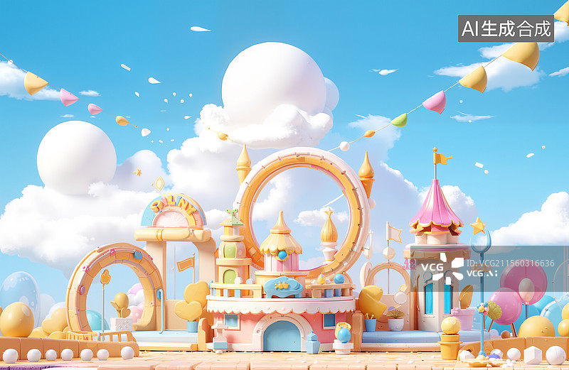 【AI数字艺术】梦幻可爱多彩的儿童乐园游乐场图片素材