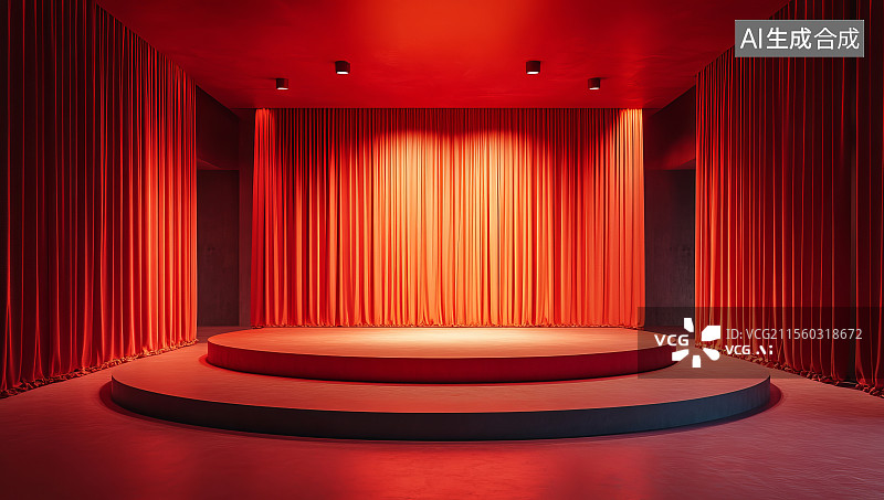 【AI数字艺术】红色幕布舞台场景图片素材