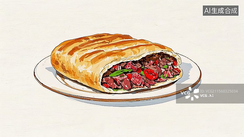 【AI数字艺术】驴肉火烧餐饮美食图片素材