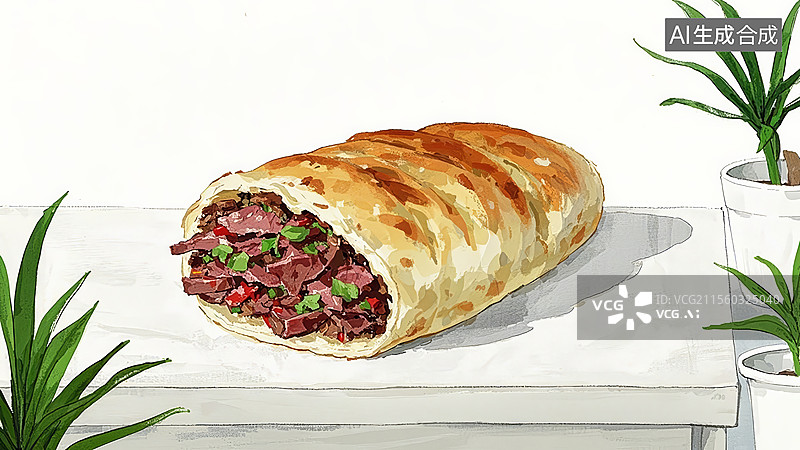 【AI数字艺术】驴肉火烧餐饮美食图片素材