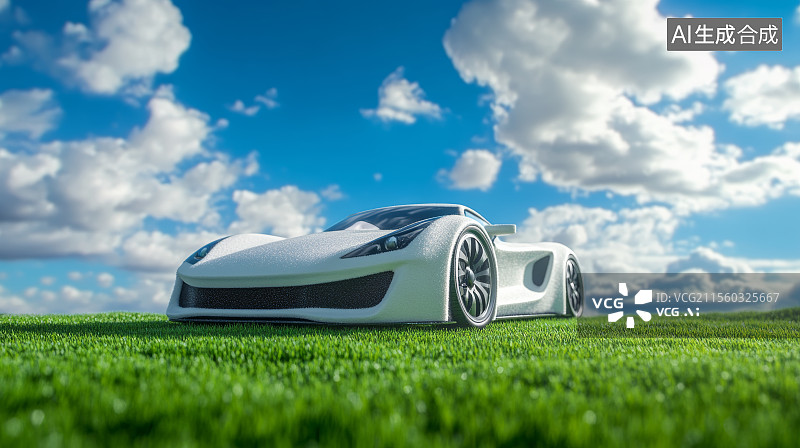 【AI数字艺术】草坪上的未来概念抽象汽车图片素材
