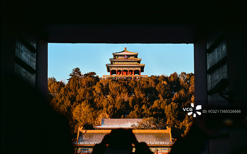 北京故宫遥望景山公园绮望楼图片素材
