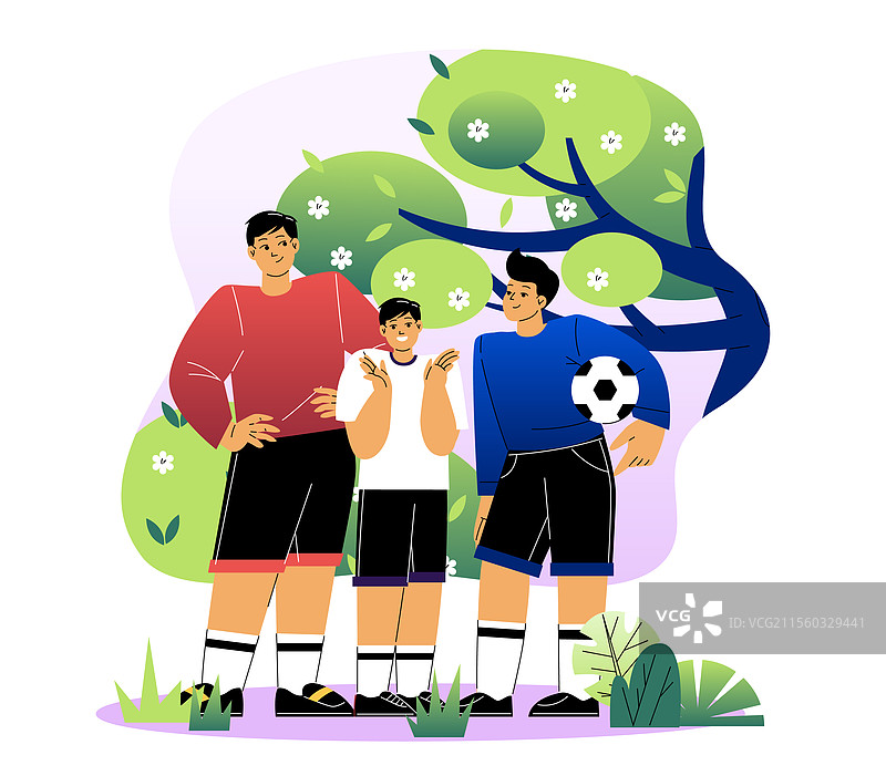 三名年轻的足球运动员站在一起图片素材