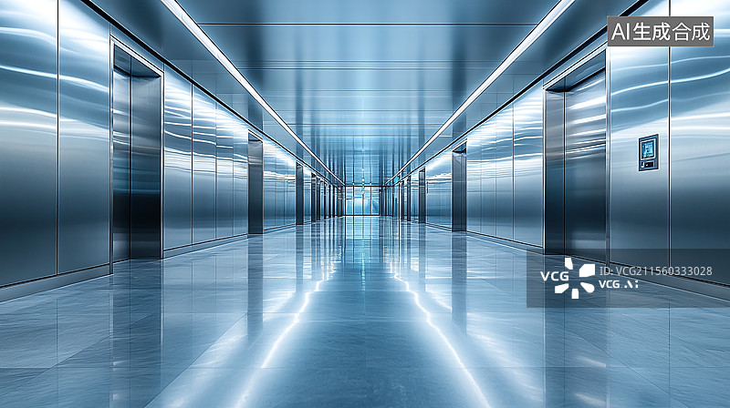 【AI数字艺术】现代科技感写字楼办公室走廊图片素材