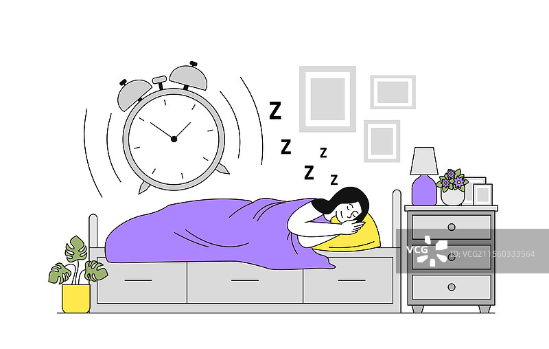 女人安静地睡觉，闹钟响起图片素材
