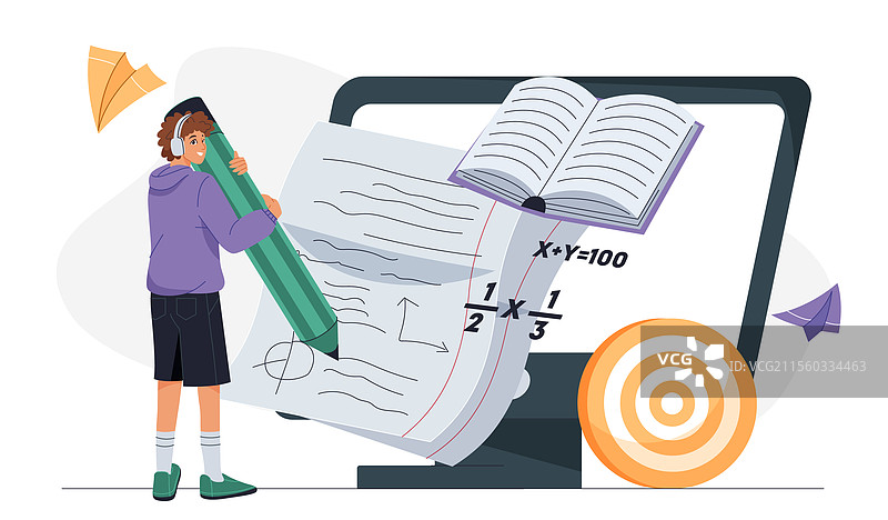 学生使用超大文具在线学习图片素材