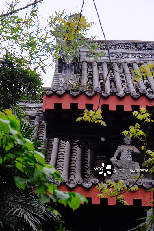 屋檐，石像，绿，文殊坊图片素材