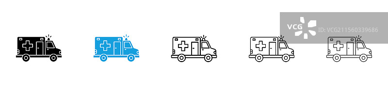 黑色和蓝色的救护车图标集合图片素材
