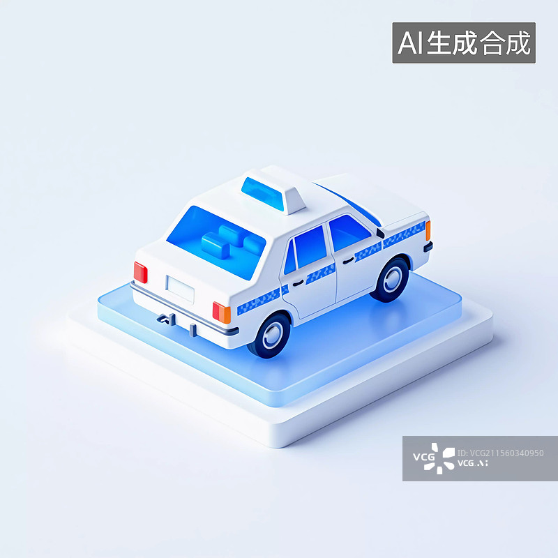【AI数字艺术】3D立体蓝色警车插画图片素材