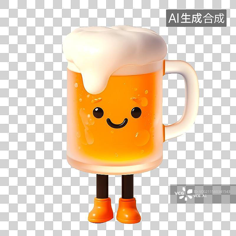 【AI数字艺术】一杯冒着白色泡沫的卡通啤酒杯，3D免扣元素图片素材