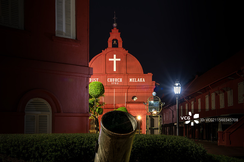 夜幕下的马六甲圣保罗教堂图片素材