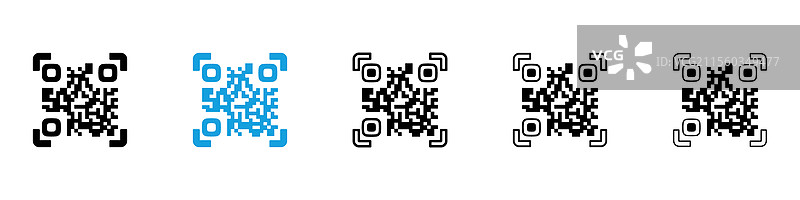 黑色和蓝色的二维码图标集合图片素材