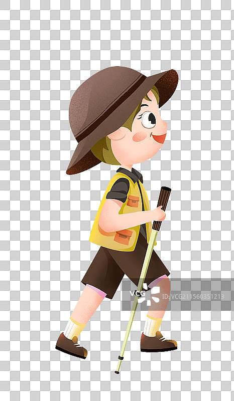 休闲户外装备男孩登山杖爬山元素插画图片素材
