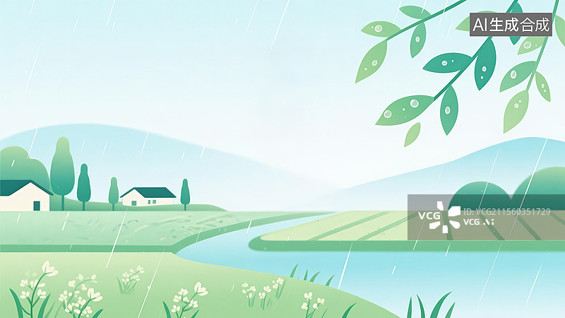 【AI数字艺术】二十四节气谷雨风景插画图片素材