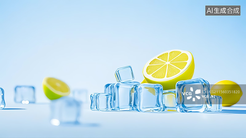 【AI数字艺术】柠檬冰块三维插画图片素材