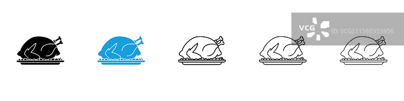 黑色和蓝色的火鸡图标集合图片素材