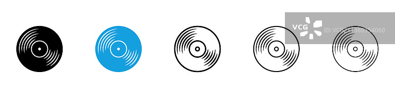 黑色和蓝色的黑胶唱片图标集合图片素材