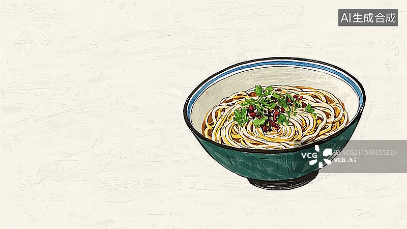 【AI数字艺术】担担面餐饮美食手绘插画图片素材