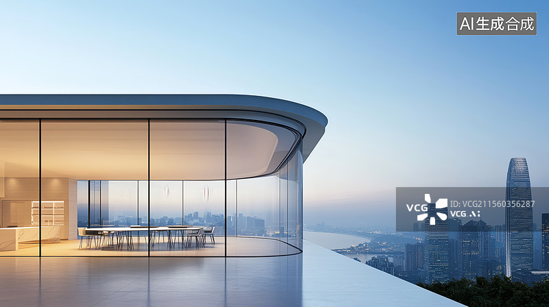 【AI数字艺术】摩天大楼顶层公寓夜景图片素材