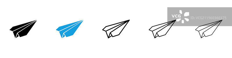 黑色和蓝色的纸飞机图标集合图片素材