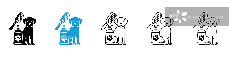 黑色和蓝色的宠物美容图标集合图片素材