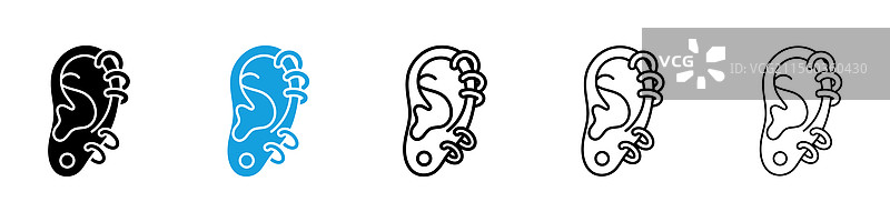 黑色和蓝色的穿孔图标集合图片素材